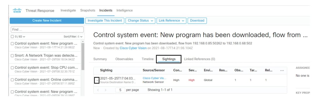 Cisco SecureX Incident from OT Security Environment