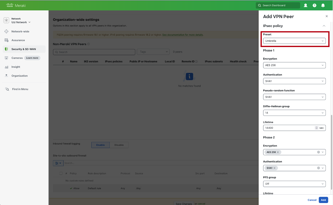 Deploy a Network Tunnel in Cisco Secure Access with Meraki MX