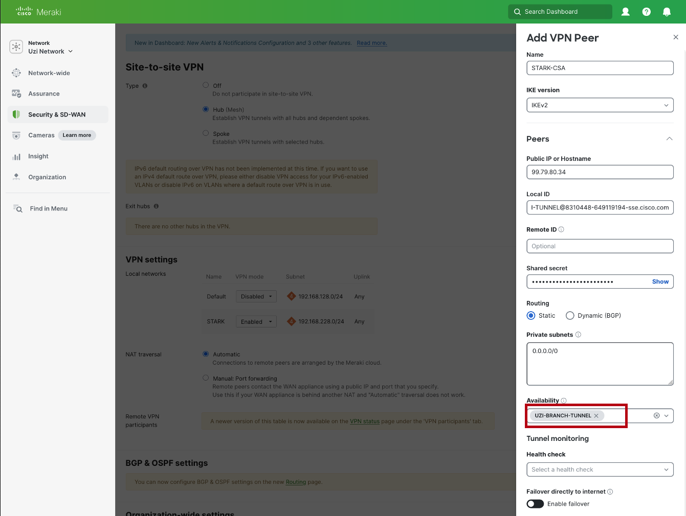 Deploy a Network Tunnel in Cisco Secure Access with Meraki MX