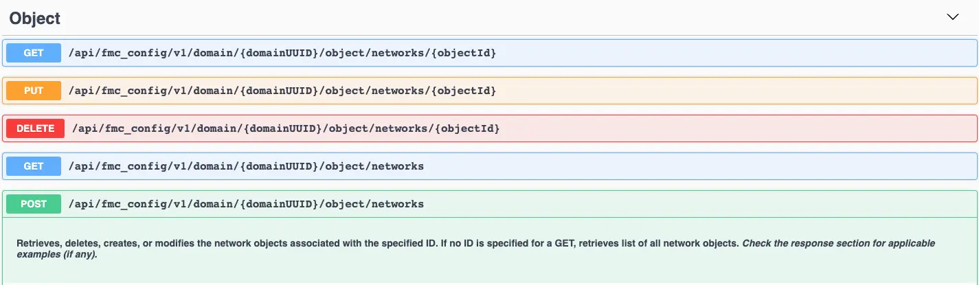 Figure 2 - API Explorer - Network Objects