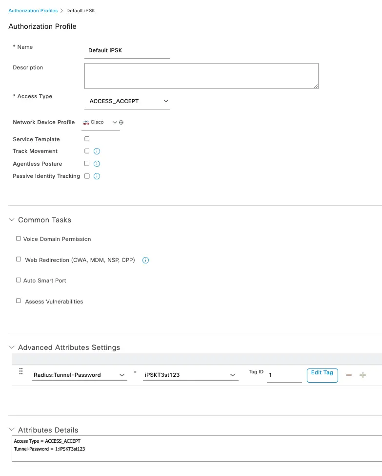 Cisco ISE Default iPSK Authorization Policy