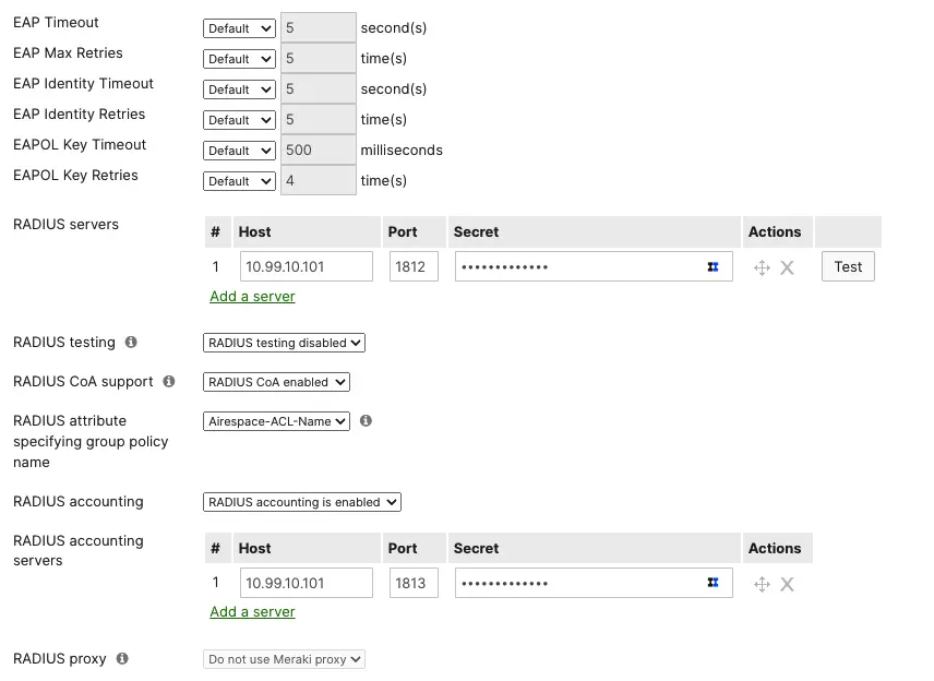 iPSK RADIUS Server Definitions