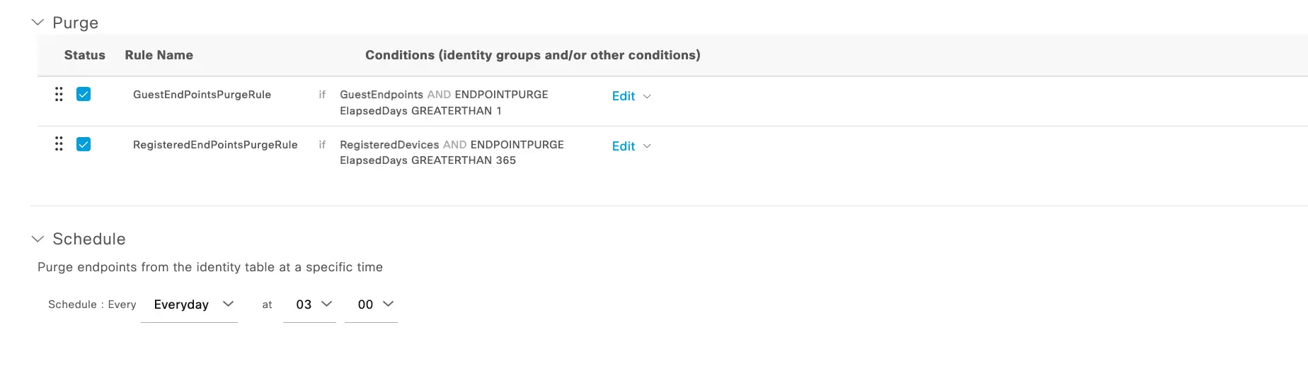 Cisco ISE Purge Rules