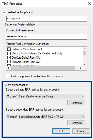 Windows Client TEAP Primary and Secondary Methods